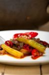 Fried Chili Pepper And Vegetable On A Wok Pan Stock Photo