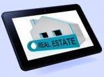 Real Estate House Tablet Means Homes Or Buildings On Property Ma Stock Photo