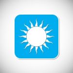 Sun Icon. Blue Square Frame.  Illustration Stock Photo