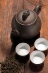 Chinese Green Tea Pot And Cups Stock Photo