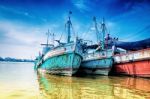 Fishing Boats The Rivers Of Thailand Stock Photo