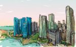 Sketch City Scape Of Singapore Skyline, Free Hand Draw Illustration Stock Photo