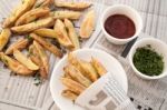 Fries French Ketchup Herb Still Life Stock Photo