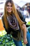 Fashion Portrait Of Beautiful Girl In The City Stock Photo