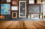 Selected Focus Empty Brown Wooden Table And Coffee Shop Or Resta Stock Photo