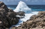 Waves Pounding The Coastline At Capo Testa Sardinia Stock Photo