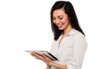 Business Lady Using Tablet Pc Device Stock Photo