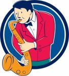 Musician Playing Saxophone Circle Cartoon Stock Photo