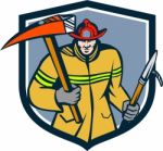 Fireman Firefighter Fire Axe Hook Crest Retro Stock Photo