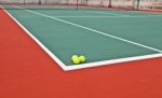 Tennis Court At Base Line With Ball Stock Photo