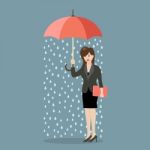 Business Woman Being Wet From Raining Instead She Holding Umbrel Stock Photo