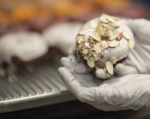 Donut With Sliced Almonds Stock Photo