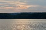 Beautiful Picture With The Lake And The Forest On The Sunset Stock Photo