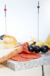 Mix Cold Cut On A Stone With Fresh Pears Stock Photo