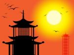 Pagoda Silhouette Indicates Zen Buddhism And Worship Stock Photo