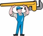 Plumber Lifting Monkey Wrench Isolated Cartoon Stock Photo