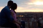 Young Tourist Couple Looking At The Views In The City Stock Photo