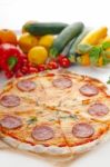 Italian Original Thin Crust  Pepperoni Pizza Stock Photo