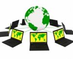 Global Network Means Networking Monitor And Planet Stock Photo