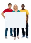 Smiling Friends Holding blank board Stock Photo