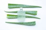 Aloe Vera Leaf With Bottle Of Aloe Vera Juice Stock Photo