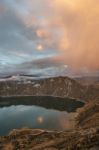 Quilotoa Caldera And Lake (lagoon), Andes. Ilinizas Nature Reser Stock Photo