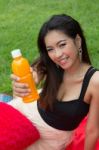 Woman With Orange Juice Stock Photo