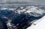 View From Sass Pordoi In The Upper Part Of Val Di Fassa Stock Photo