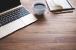 Office Wood Desk Stock Photo