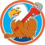 Bald Eagle Plumber Monkey Wrench Circle Cartoon Stock Photo