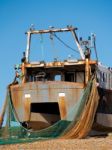 Fishing Boat On Hastings Beach Stock Photo