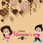 Valentine's Day And Lovers On Heart Chocolate Party Background.  Party Heart Chocolate And Full Heart On Colorful Background Stock Photo