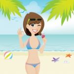 Cartoon Sexy Girl On The Beach With Cocktail Stock Photo