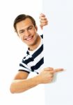 Young Male Holding Blank Board Stock Photo