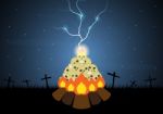 Halloween Skull Bonfire Thunderbolt  Stock Photo