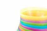 Close-up On Colorful Bowls On White Stock Photo