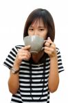 Woman Drinking Coffee Stock Photo