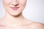 Close Up  Shot Of Woman Face And Bare Shoulders Stock Photo