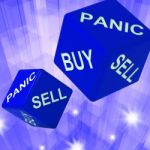 Panic, Buy, Sell Dice Background Showing International Transacti Stock Photo