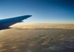 Wing Aircraft At Sunset Stock Photo