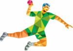 Handball Player Jumping Throwing Ball Low Polygon Stock Photo