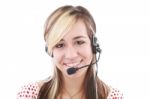 Call Center Lady With Headset Stock Photo