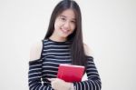 Portrait Of Thai Teen Beautiful Girl Reading Book Stock Photo