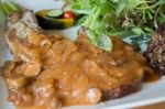 Pork Chops With Mushroom Gravy Stock Photo