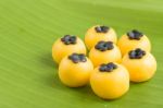 Thai Desert On Banana Leaf Stock Photo