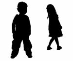 Silhouette Children Stock Photo