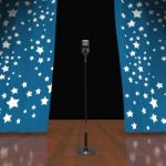 Microphone On Stage Shows Concert Or Talent Show Stock Photo