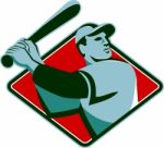 Baseball Player With Bat Batting Retro Style Stock Photo