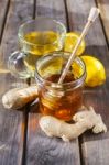 Ginger Tea With Honey And Lemon Stock Photo