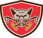 Wild Hog Head Crossed Polo Mallet Crest Retro Stock Photo